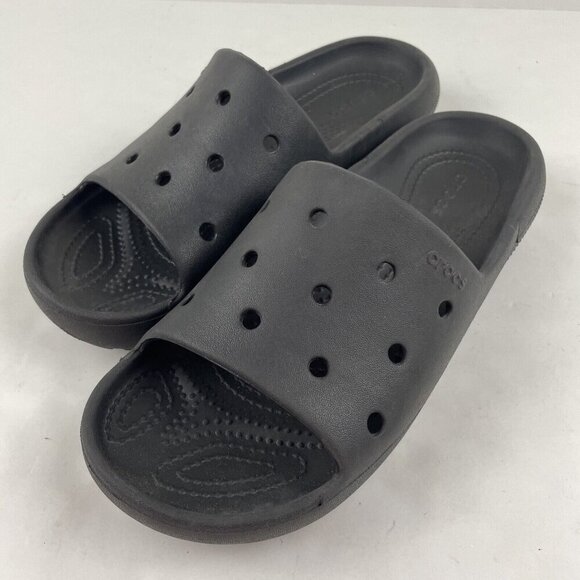 Crocs Classic Slide Sandals Unisex M6/W8 Slip On Open Toe Black Platform - Picture 2 of 10